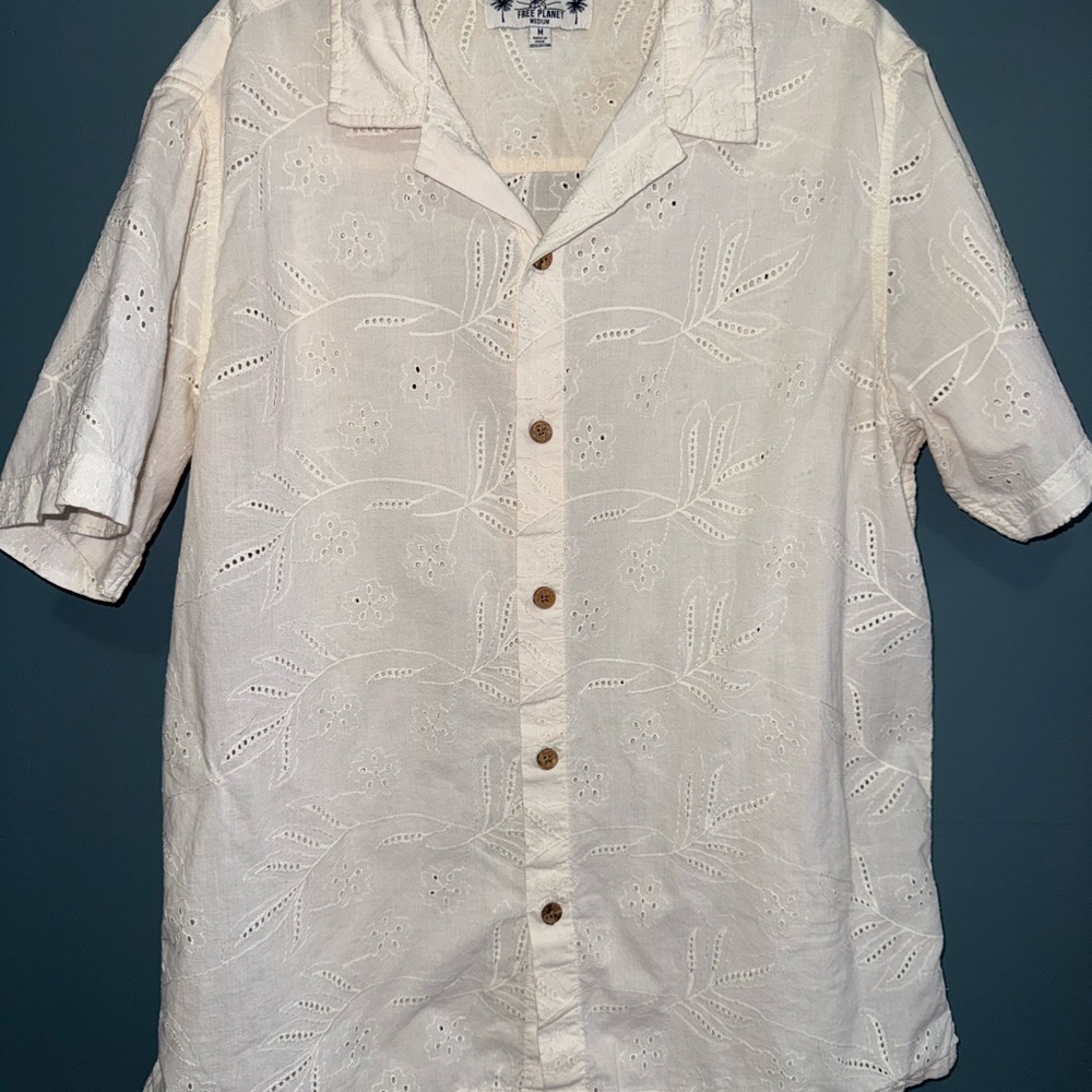 Free Planet Cream Embroidered Men's Shirt